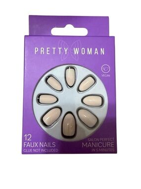 Pretty Woman Oval Nude Black Outline Press On Nails Vegan 12 Count New